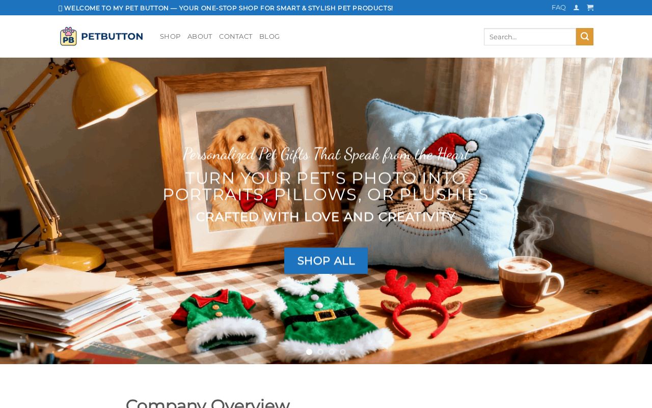 宠物产品展示网站 mypetbutton.com 首屏